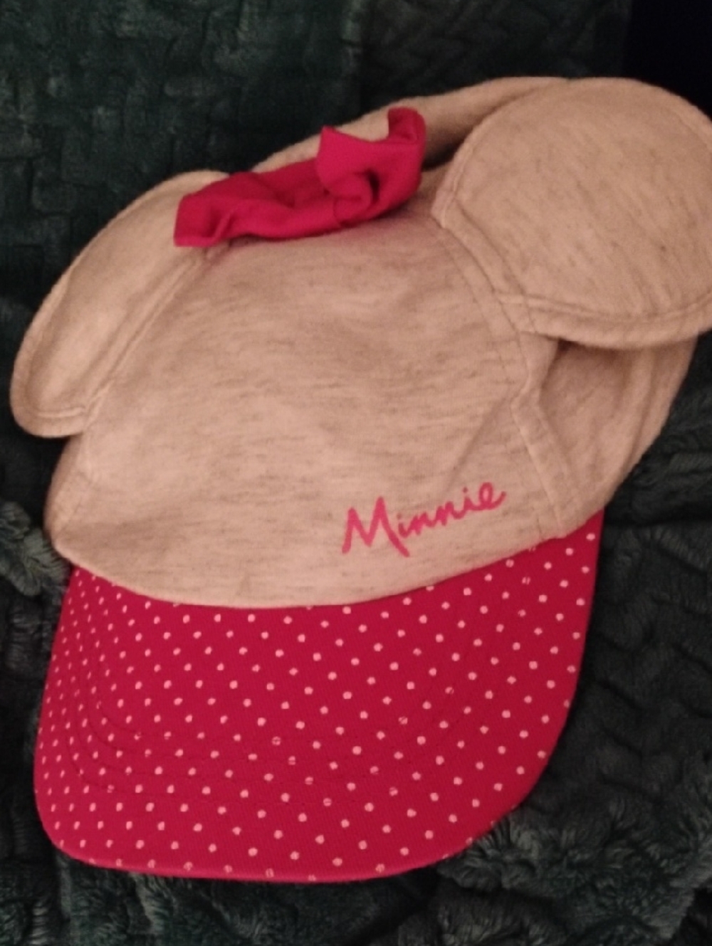 Disney Minnie Ear Cap in Gray and Pink Polka Dot